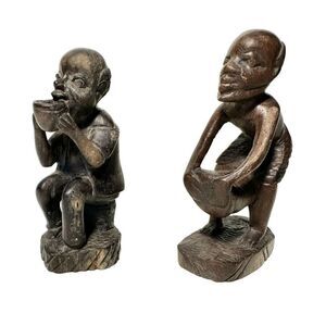 African Tribal Folk Art Hand Carved Ebony Wood Male Figures